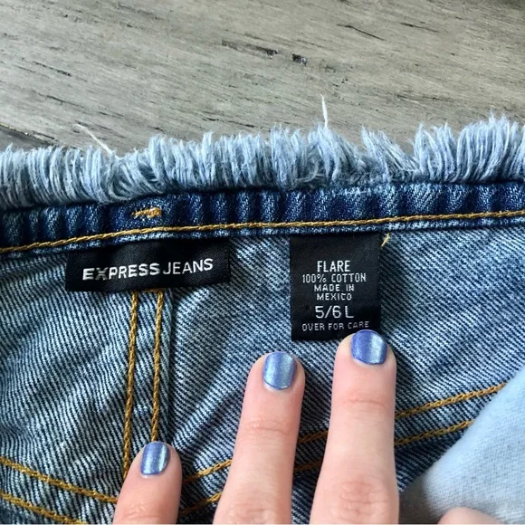 Vintage Y2K Express Ultra Low Rise Frayed Flare Leg Jeans - Picture 7 of 10